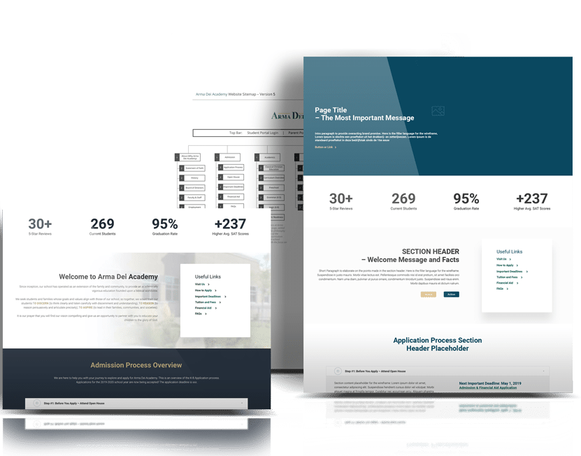 armadei wireframe and sitemap